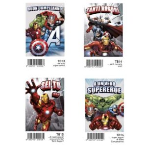 BIGLIETTI AUGURALI AVENGERS METAL C/GLITTER COD.ATB04/ADDE06