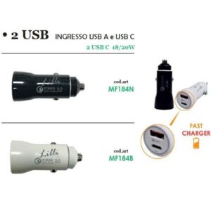GRAB LILLI CARICATORE X AUTO 2 USB B/N (USB A/USB C) COD.MF184